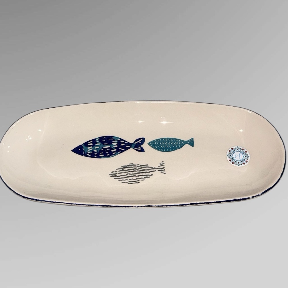 Papart Ceramic Serving Platter Fish Pattern Nautical Oval New